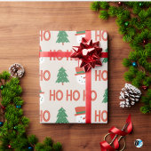 Red Green Cream Playful Modern Snowman Tree X-mas ラッピングペーパー