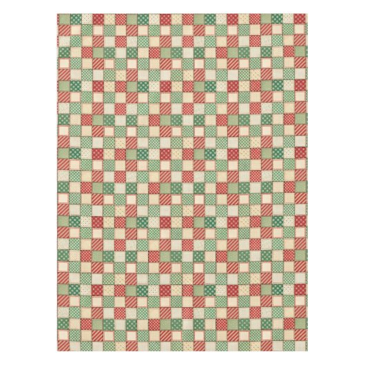 Red Green Cream Rustic Plaid Patchwork Quilt Look  テーブルクロス (正面)