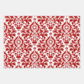 Red Green Damask Pattern Christmas ラッピングペーパーシート (正面3)
