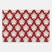 Red Green Damask Pattern Christmas ラッピングペーパーシート (正面2)