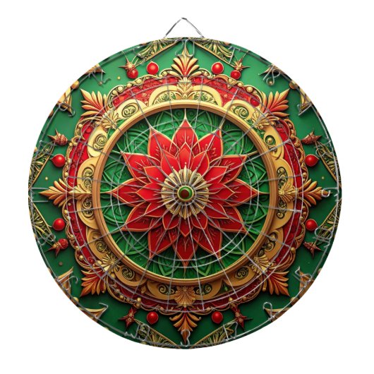 Red Green Decorative Floral Dartboard ダーツボード (正面)