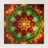 Red Green Decorative Floral Jigsaw Puzzle ジグソーパズル (横)