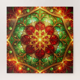 Red Green Decorative Floral Jigsaw Puzzle ジグソーパズル