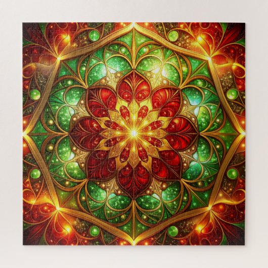 Red Green Decorative Floral Jigsaw Puzzle ジグソーパズル (縦)