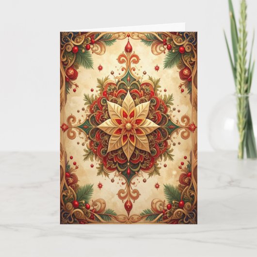 Red Green Decorative Holiday Card カード (正面)