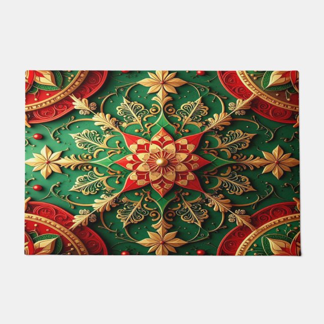 Red Green Decorative Holiday Doormat ドアマット (正面)