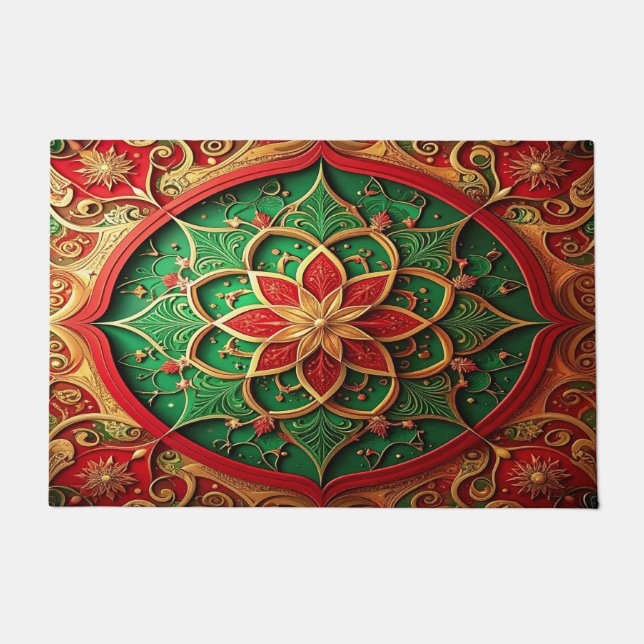 Red Green Decorative Holiday Doormat ドアマット (正面)