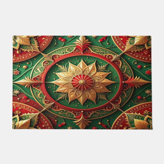 Red Green Decorative Holiday Doormat ドアマット (正面)