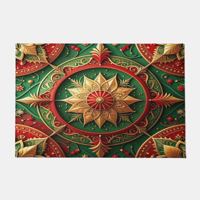Red Green Decorative Holiday Doormat ドアマット (正面)