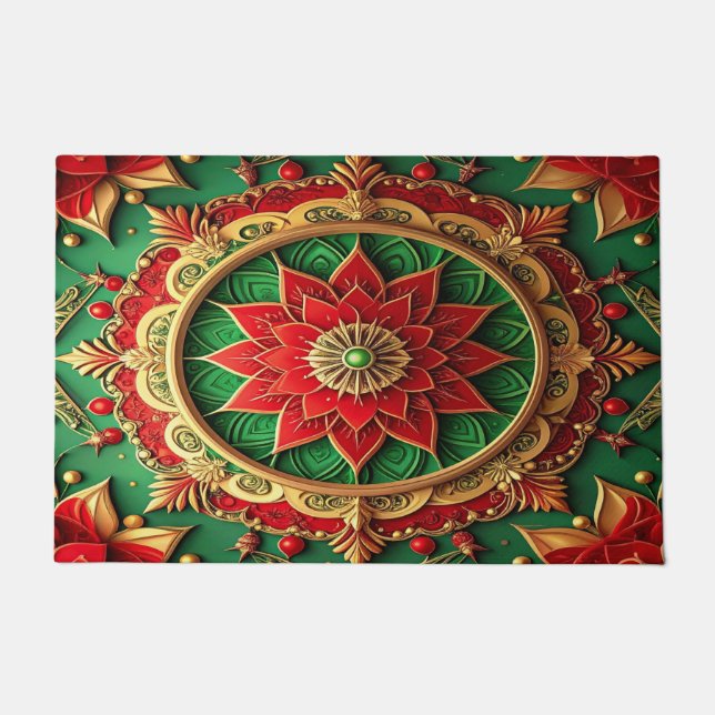 Red Green Decorative Holiday Doormat ドアマット (正面)