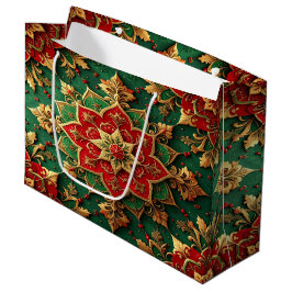 Red Green Decorative Holiday Gift Bag ラージペーパーバッグ