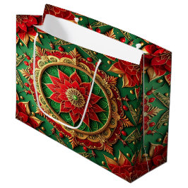 Red Green Decorative Holiday Gift Bag ラージペーパーバッグ