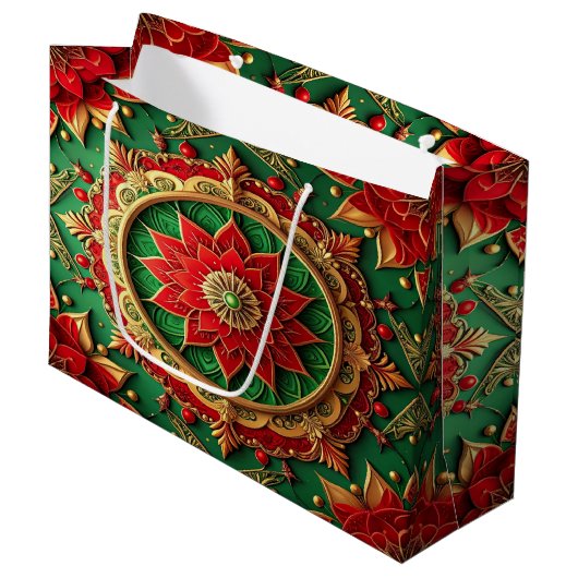 Red Green Decorative Holiday Gift Bag ラージペーパーバッグ (正面アングル)