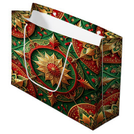 Red Green Decorative Holiday Gift Bag ラージペーパーバッグ