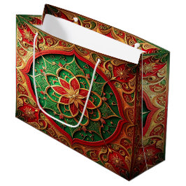 Red Green Decorative Holiday Gift Bag ラージペーパーバッグ