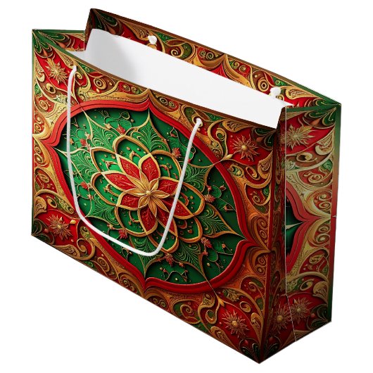 Red Green Decorative Holiday Gift Bag ラージペーパーバッグ (正面アングル)