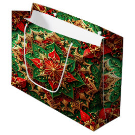 Red Green Decorative Holiday Gift Bag ラージペーパーバッグ