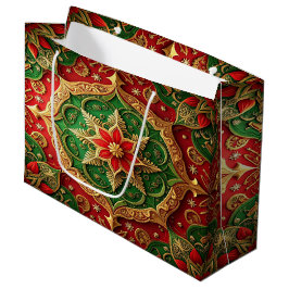 Red Green Decorative Holiday Gift Bag ラージペーパーバッグ