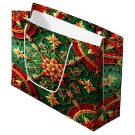 Red Green Decorative Holiday Gift Bag ラージペーパーバッグ