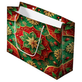 Red Green Decorative Holiday Gift Bag ラージペーパーバッグ