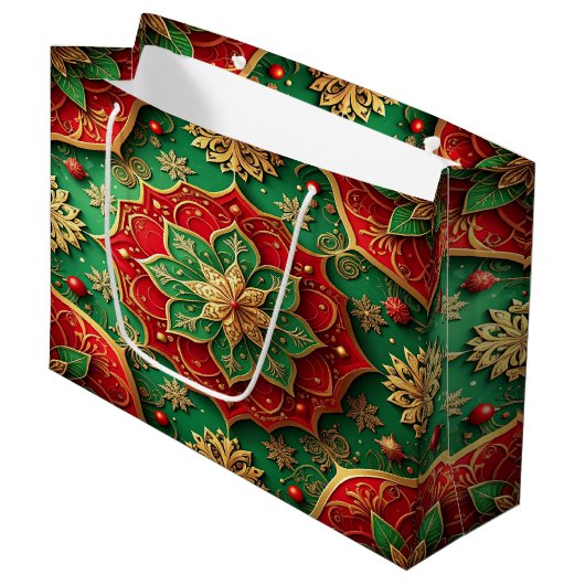 Red Green Decorative Holiday Gift Bag ラージペーパーバッグ (正面アングル)