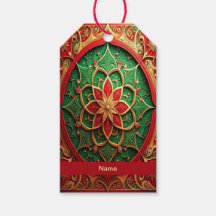 Red Green Decorative Holiday Gift Tag