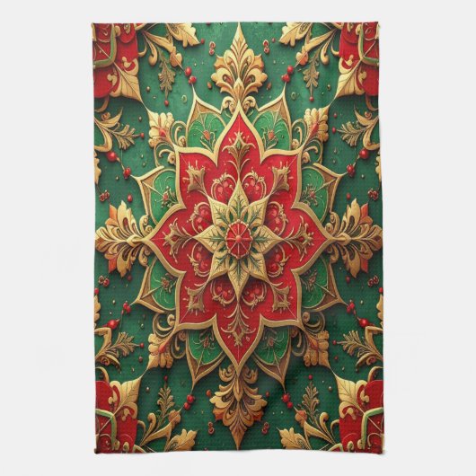 Red Green Decorative Holiday Kitchen Towel キッチンタオル (縦)