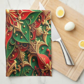 Red Green Decorative Holiday Kitchen Towel キッチンタオル (四つ折り)