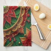 Red Green Decorative Holiday Kitchen Towel キッチンタオル (四つ折り)