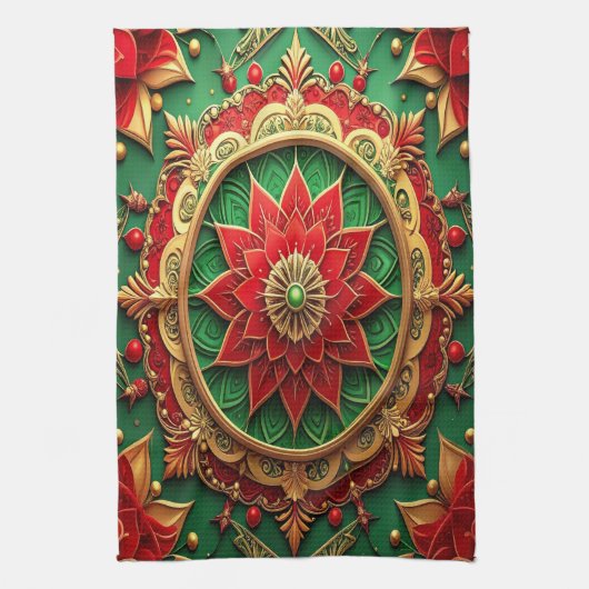 Red Green Decorative Holiday Kitchen Towel キッチンタオル (縦)