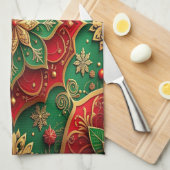 Red Green Decorative Holiday Kitchen Towel キッチンタオル (四つ折り)