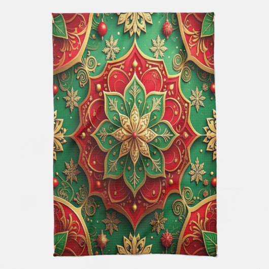 Red Green Decorative Holiday Kitchen Towel キッチンタオル (縦)