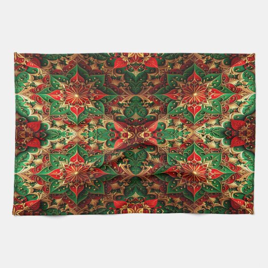 Red Green Decorative Holiday Kitchen Towel キッチンタオル (横)