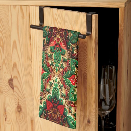 Red Green Decorative Holiday Kitchen Towel キッチンタオル (三つ折り)