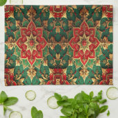 Red Green Decorative Holiday Kitchen Towel キッチンタオル (折り畳み)