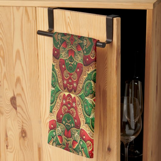Red Green Decorative Holiday Kitchen Towel キッチンタオル (三つ折り)
