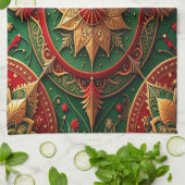 Red Green Decorative Holiday Kitchen Towel キッチンタオル (折り畳み)