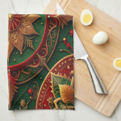 Red Green Decorative Holiday Kitchen Towel キッチンタオル (四つ折り)