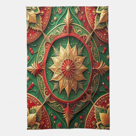 Red Green Decorative Holiday Kitchen Towel キッチンタオル (縦)