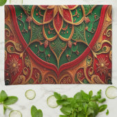 Red Green Decorative Holiday Kitchen Towel キッチンタオル (折り畳み)