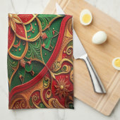 Red Green Decorative Holiday Kitchen Towel キッチンタオル (四つ折り)