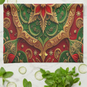 Red Green Decorative Holiday Kitchen Towel キッチンタオル (折り畳み)