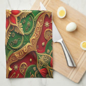 Red Green Decorative Holiday Kitchen Towel キッチンタオル (四つ折り)