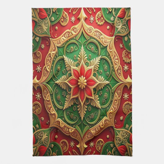 Red Green Decorative Holiday Kitchen Towel キッチンタオル (縦)