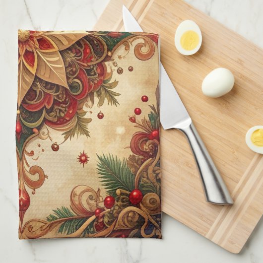 Red Green Decorative Holiday Kitchen Towel キッチンタオル (四つ折り)