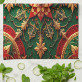 Red Green Decorative Holiday Kitchen Towel キッチンタオル (折り畳み)
