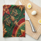 Red Green Decorative Holiday Kitchen Towel キッチンタオル (四つ折り)