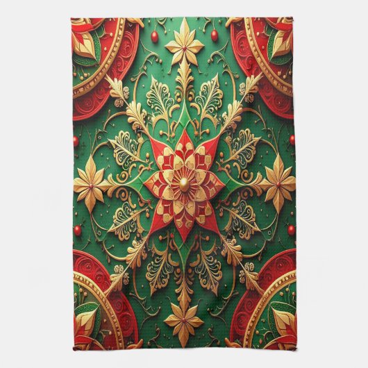Red Green Decorative Holiday Kitchen Towel キッチンタオル (縦)
