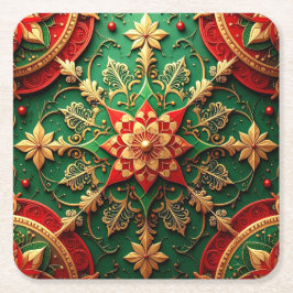 Red Green Decorative Holiday Paper Coaster スクエアペーパーコースター