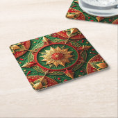 Red Green Decorative Holiday Paper Coaster スクエアペーパーコースター (アングル)